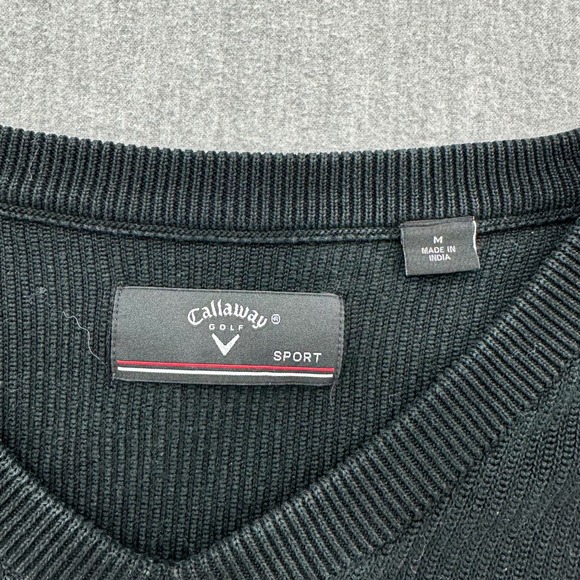 Callaway Golf Knit Sweater Mens Medium Black V-Neck Ribbed 100% Cotton - Picture 2 of 6